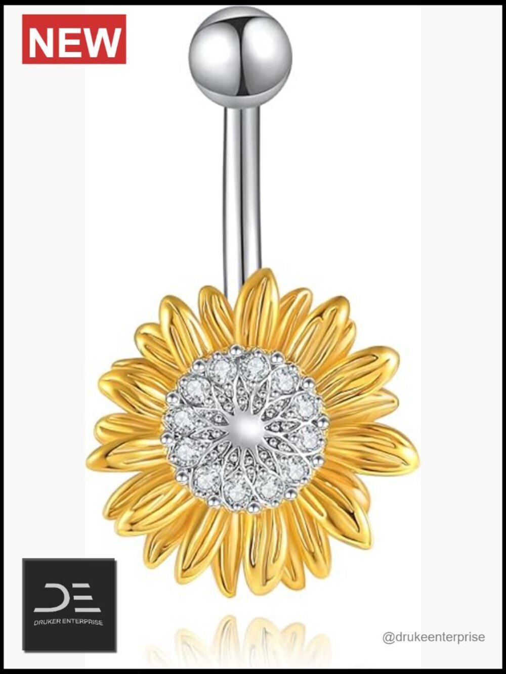 Sunflower Daisy Belly Button Ring Dangle Hoop 925 Sterling Silver